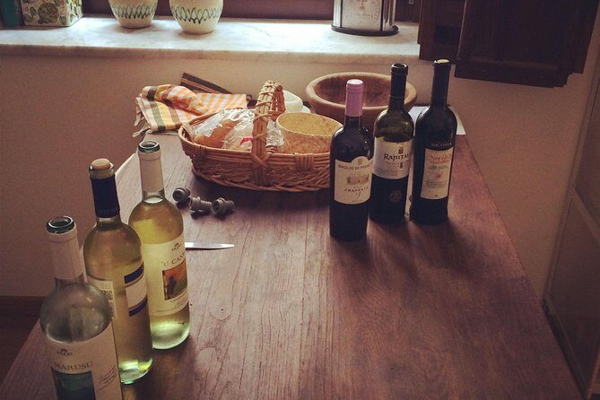Sicilian Wines and cheeses Tasting in Palermo - Caponata, bread, and cheese turning into a real Sicilian meal